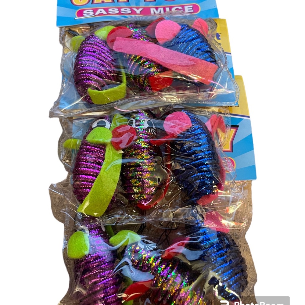 3 Packs Vo-Toys Sassy Braided Trio 3" Mice with Tails Tri Color Cat Toy Xpet 3Pk